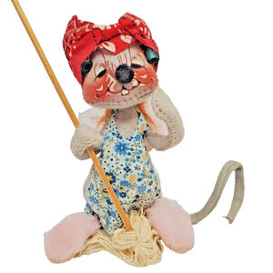 60s Annalee Dolls Mouse Housewife Cleaning Mop Slippers Bandana Mobilitee 1965